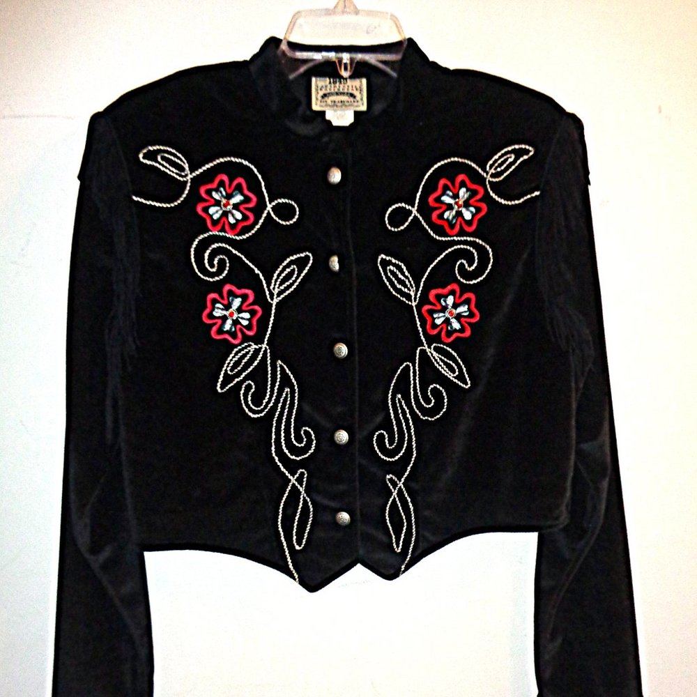 1849 Ranch Wear Western Fringed Black Velour Crop Top M